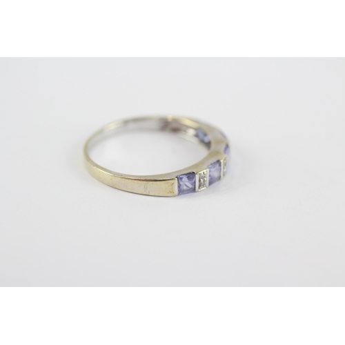 104 - 9ct White Gold Vintage Tanzanite And Diamond Set Half Hoop Eternity Ring (1.8g) Size  O