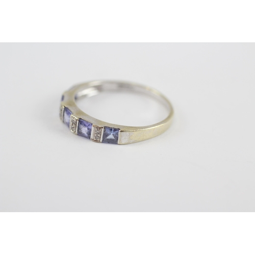 104 - 9ct White Gold Vintage Tanzanite And Diamond Set Half Hoop Eternity Ring (1.8g) Size  O