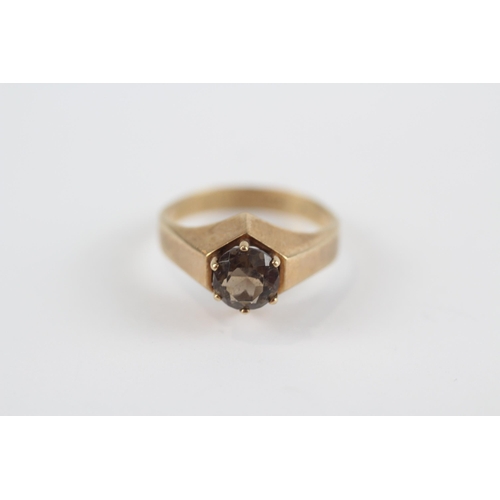 112 - 9ct Rose Gold Vintage Smokey Quartz Set Ring (2.4g) Size  K 1/2