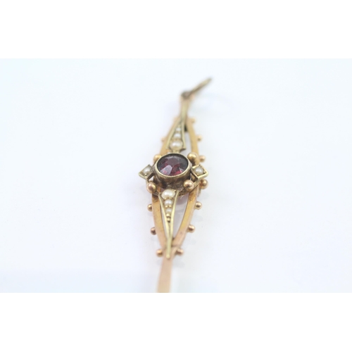 117 - 15Ct Gold Antique Garnet And Seed Pearl Set Pendant Conversion (2.3g)