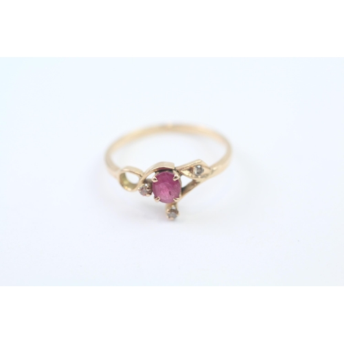 122 - 14ct Rose Gold Vintage Ruby And Diamond Set Dress Ring (1.6g) Size  N