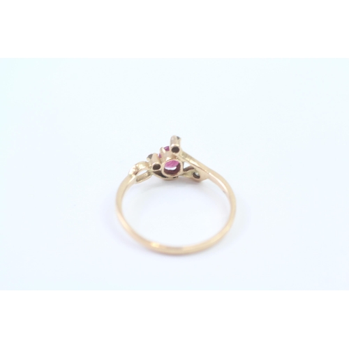 122 - 14ct Rose Gold Vintage Ruby And Diamond Set Dress Ring (1.6g) Size  N