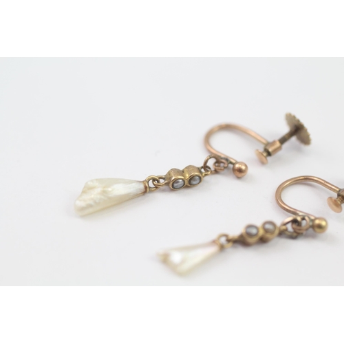 123 - 9ct Gold Antique Dog Tooth And Seed Pearl Set Screw Back Earrings (1.4g)