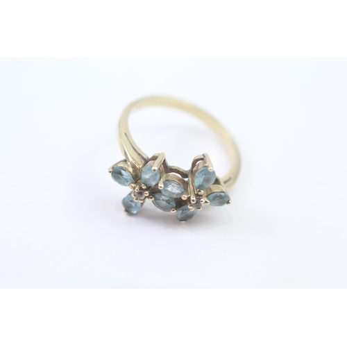 124 - 9ct Gold Vintage Blue Topaz And White Gemstone Set Cluster Ring (3.4g) Size  P