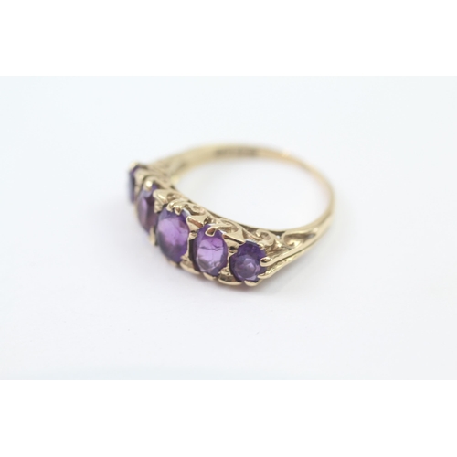 127 - 9ct Gold Vintage Amethyst Set Five Stone Ring (2.7g) Size  N