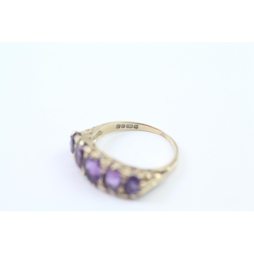 127 - 9ct Gold Vintage Amethyst Set Five Stone Ring (2.7g) Size  N