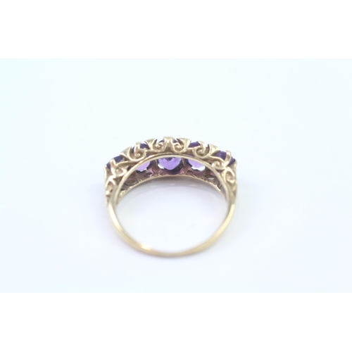 127 - 9ct Gold Vintage Amethyst Set Five Stone Ring (2.7g) Size  N