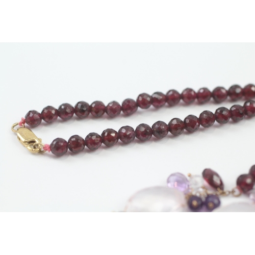 150 - 9ct Gold Clasped Garnet, Amethyst & Rose Quartz Necklace (23.8g)