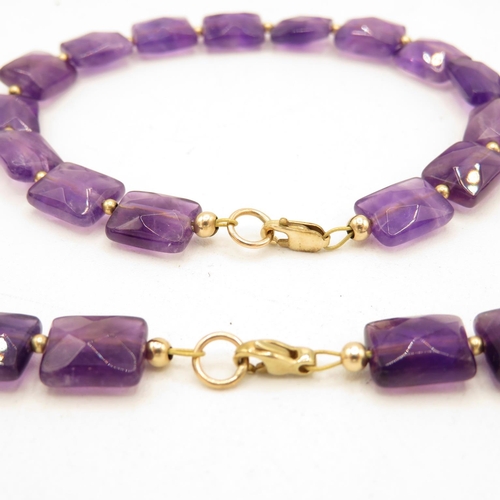 163 - 9ct gold amethyst panel necklace & bracelet set (40.5g)