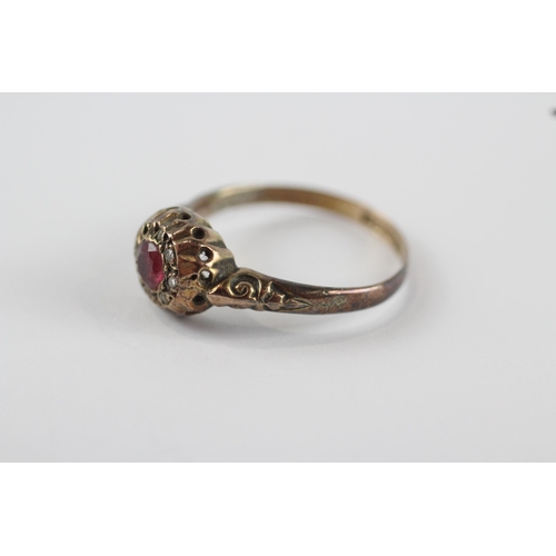 167 - 9ct gold ruby & diamond antique cluster ring (1.3g) Size  Q