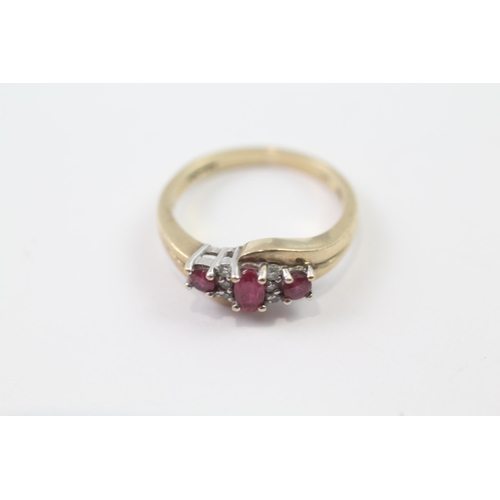 177 - 9ct gold synthetic ruby & diamond vintage dress ring (3g) Size  M