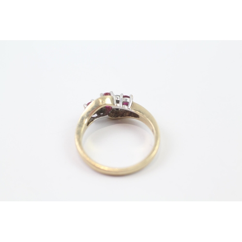 177 - 9ct gold synthetic ruby & diamond vintage dress ring (3g) Size  M