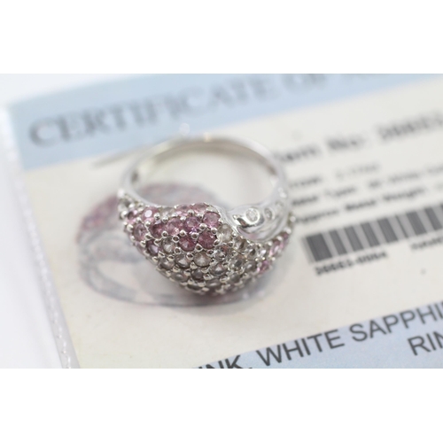 185 - 9ct gold pink & white sapphire & diamond dress ring (4.6g) Size  N