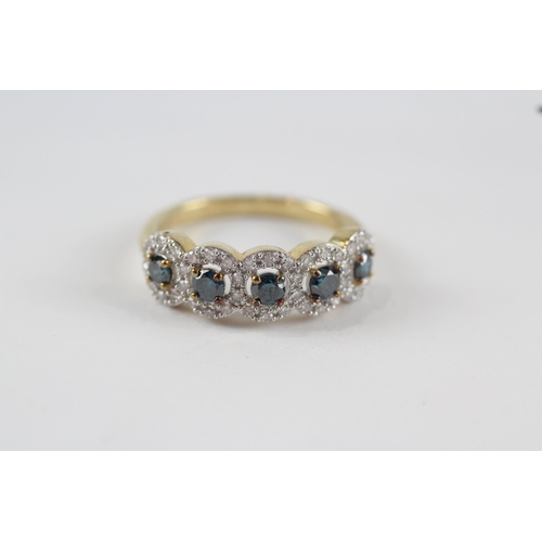 197 - 9ct gold diamond & enhanced blue diamond five stone ring (2.9g) Size  O