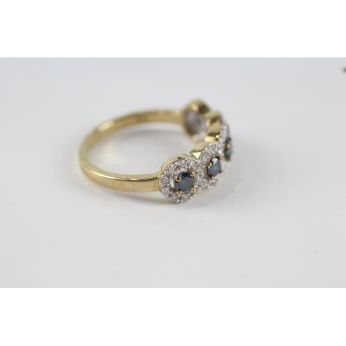 197 - 9ct gold diamond & enhanced blue diamond five stone ring (2.9g) Size  O