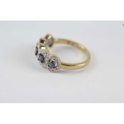 197 - 9ct gold diamond & enhanced blue diamond five stone ring (2.9g) Size  O