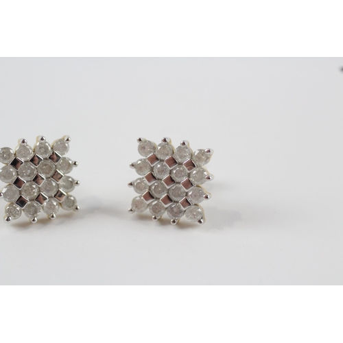 199 - 9ct gold diamond cluster paired earrings (2.9g)