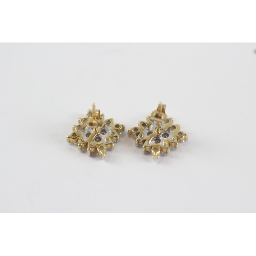 199 - 9ct gold diamond cluster paired earrings (2.9g)