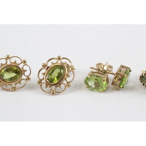20 - 3 X 9ct Gold Peridot Set Stud Earrings (5g)
