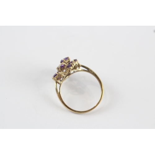 203 - 9ct gold amethyst & diamond floral dress ring (3.1g) Size  S