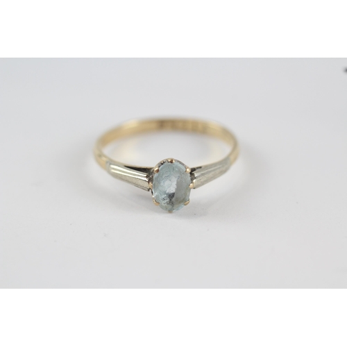 213 - 9ct gold vintage aquamarine solitaire ring (1.7g) Size  P