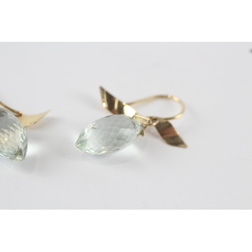 219 - 9ct gold prasiolite paired drop earrings (3.4g)