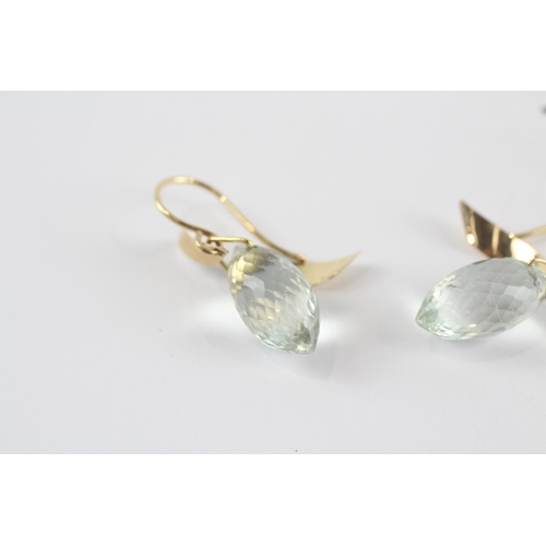 219 - 9ct gold prasiolite paired drop earrings (3.4g)