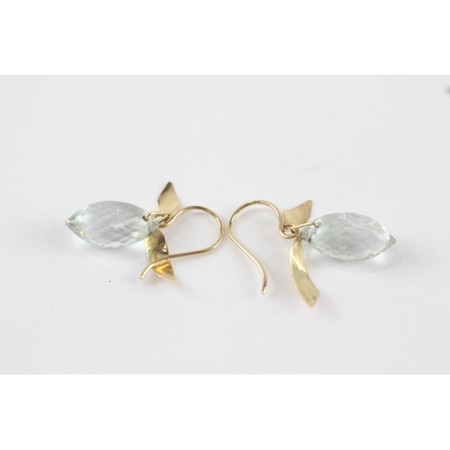 219 - 9ct gold prasiolite paired drop earrings (3.4g)