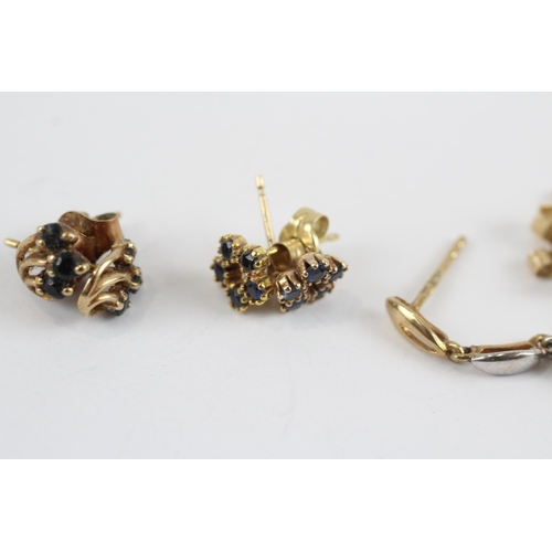 22 - 3 X 9ct Gold Sapphire Set Earrings (2.6g)