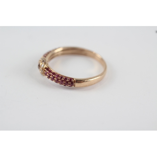 220 - 14ct rose gold diamond & pink sapphire dress ring (2.3g) Size  P