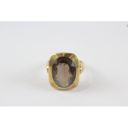 221 - 14ct gold vintage modernist smokey quartz ring (6.5g)