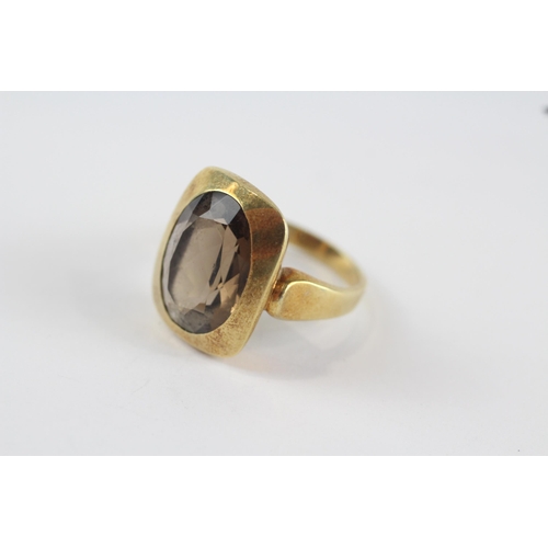 221 - 14ct gold vintage modernist smokey quartz ring (6.5g)