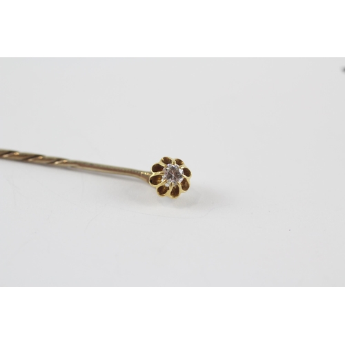 222 - 9ct gold antique diamond stick pin (1.2g)