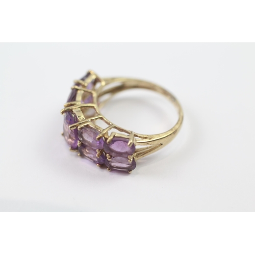 235 - 9ct gold vintage amethyst set cocktail ring (3.2g) Size  L 1/2