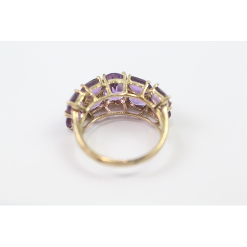 235 - 9ct gold vintage amethyst set cocktail ring (3.2g) Size  L 1/2