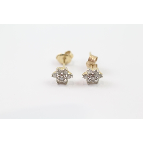 237 - 14ct gold diamond set flower cluster stud earrings - single 9ct back (1g)