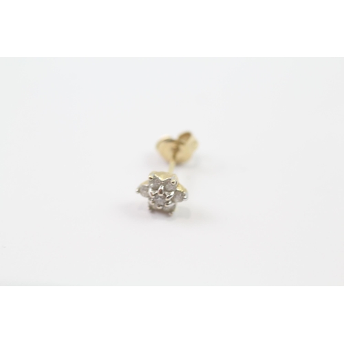 237 - 14ct gold diamond set flower cluster stud earrings - single 9ct back (1g)