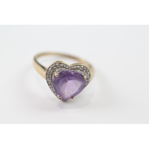 239 - 9ct gold vintage heart cut amethyst and diamond set cocktail ring (2.7g) Size  P