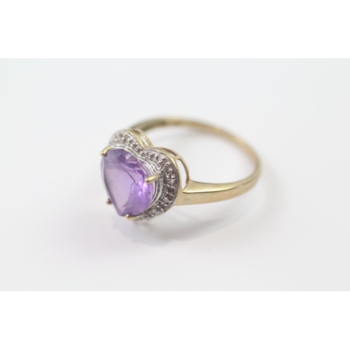 239 - 9ct gold vintage heart cut amethyst and diamond set cocktail ring (2.7g) Size  P