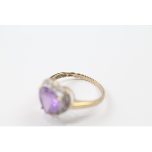 239 - 9ct gold vintage heart cut amethyst and diamond set cocktail ring (2.7g) Size  P