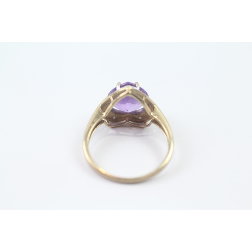 239 - 9ct gold vintage heart cut amethyst and diamond set cocktail ring (2.7g) Size  P