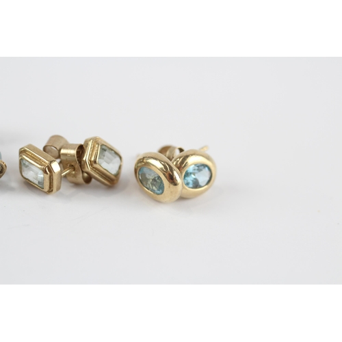 24 - 3 X 9ct Gold Aquamarine And Blue Topaz Set Earrings (5.1g)