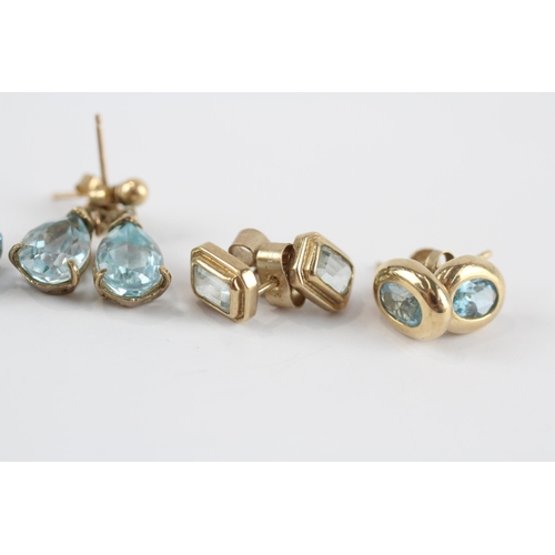 24 - 3 X 9ct Gold Aquamarine And Blue Topaz Set Earrings (5.1g)