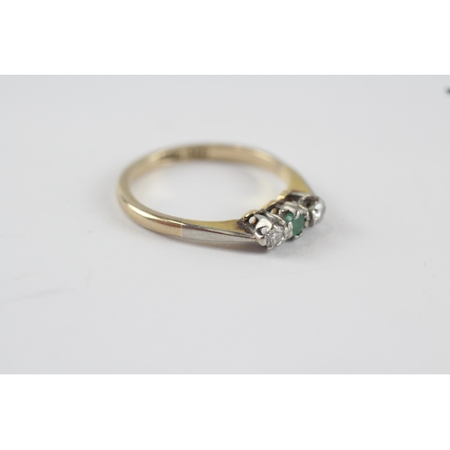 243 - 18ct gold & platinum antique emerald & diamond trilogy ring (2.4g) Size  L 1/2