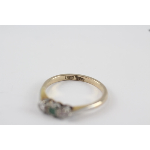 243 - 18ct gold & platinum antique emerald & diamond trilogy ring (2.4g) Size  L 1/2