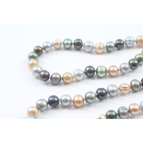 249 - 10kt gold vintage multi-hue cultured pearl rope necklace (73.6g)