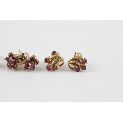 25 - 3 X 9ct Gold Ruby Set Stud Earrings (3.1g)