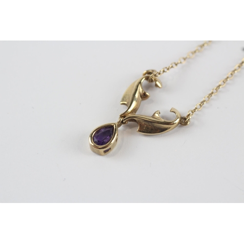 256 - 9ct gold antique art nouveau amethyst necklace (2.7g)