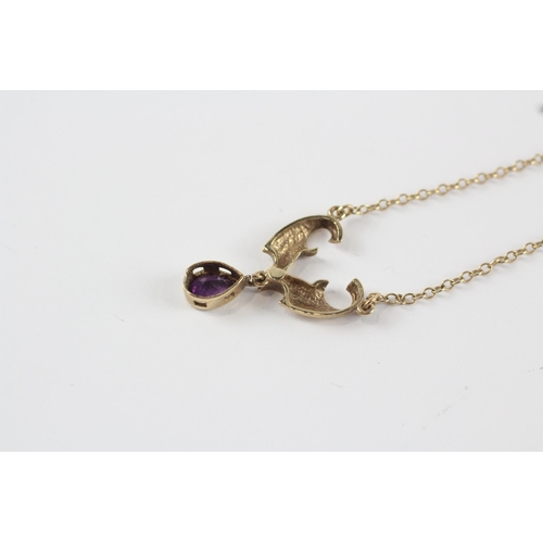 256 - 9ct gold antique art nouveau amethyst necklace (2.7g)