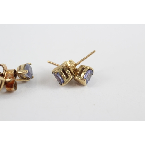 27 - 3 X 9ct Gold Tanzanite Set Stud Earrings (3.7g)